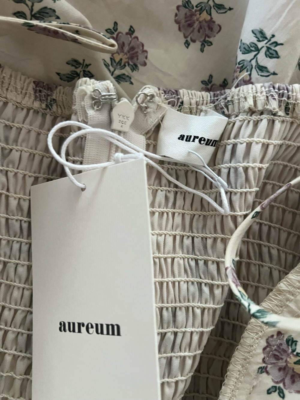 NWT AUREUM Ivory Floral Smoked Bustier Midi Dress Cottagecore Sundress with Pock - Picture 9 of 10